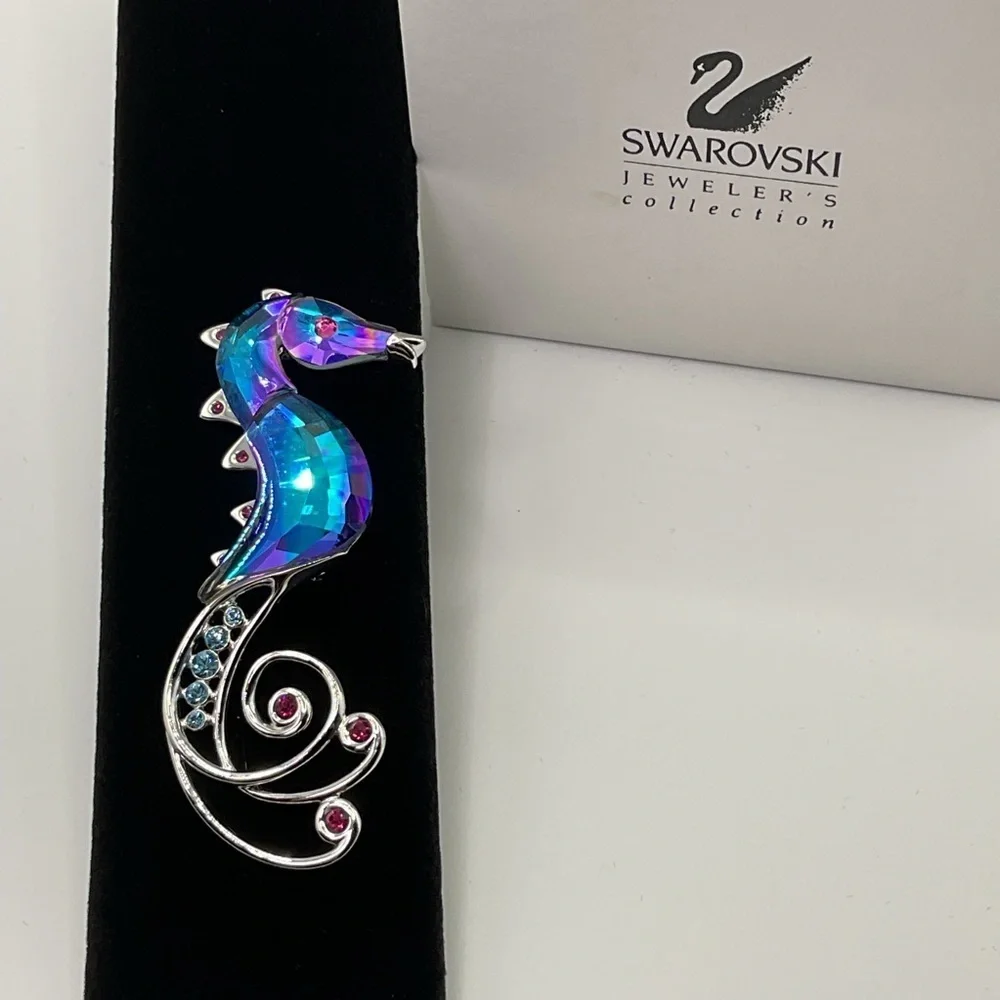 Swarovski Blue and Silver Seahorse Brooch